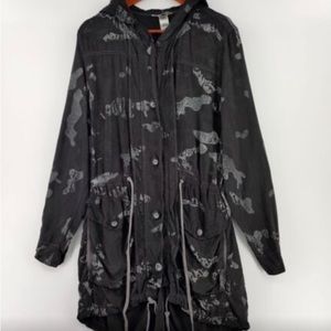 Hard Tail Anorak Jacket Womens Medium Gray Camo 100% Cupro Long Hooded Boho USA